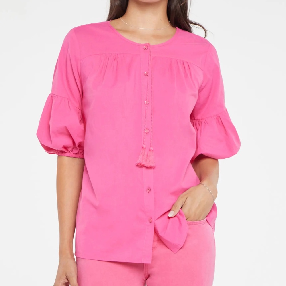 NWT NYDJ Boho Cotton Lawn Blouse in Pink - Small